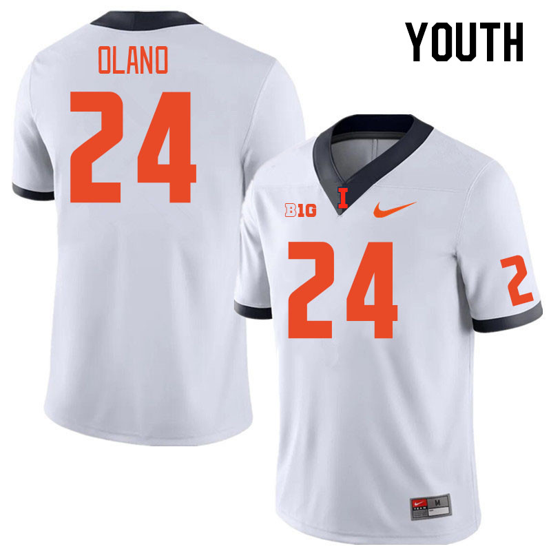 Youth #24 David Olano Illinois Fighting Illini College Football Jerseys Stitched Sale-White